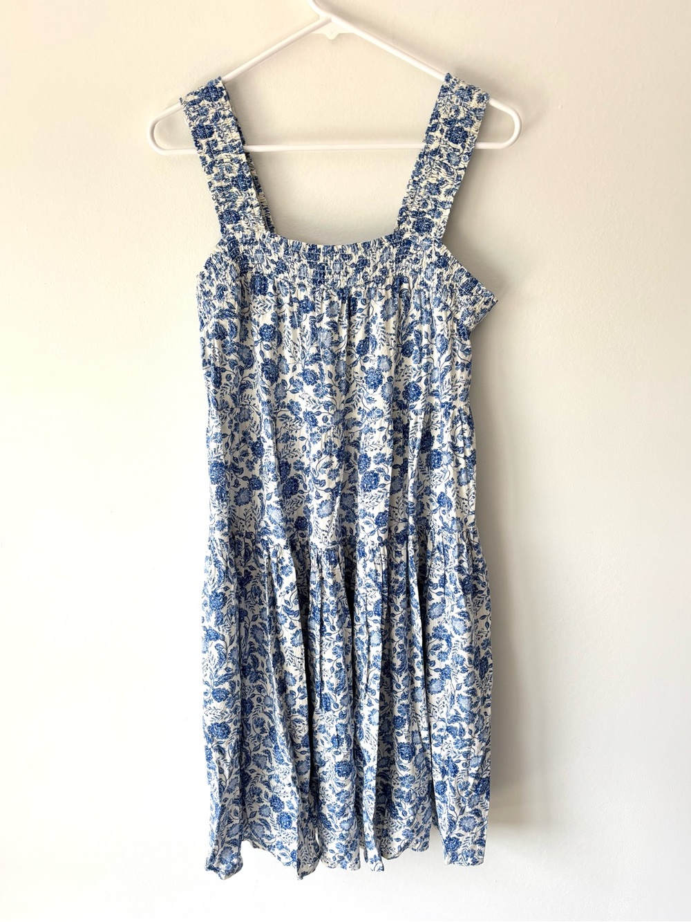 Old Navy Blue White Floral Sleeveless Midi Dress Square Neck Vacation Costal